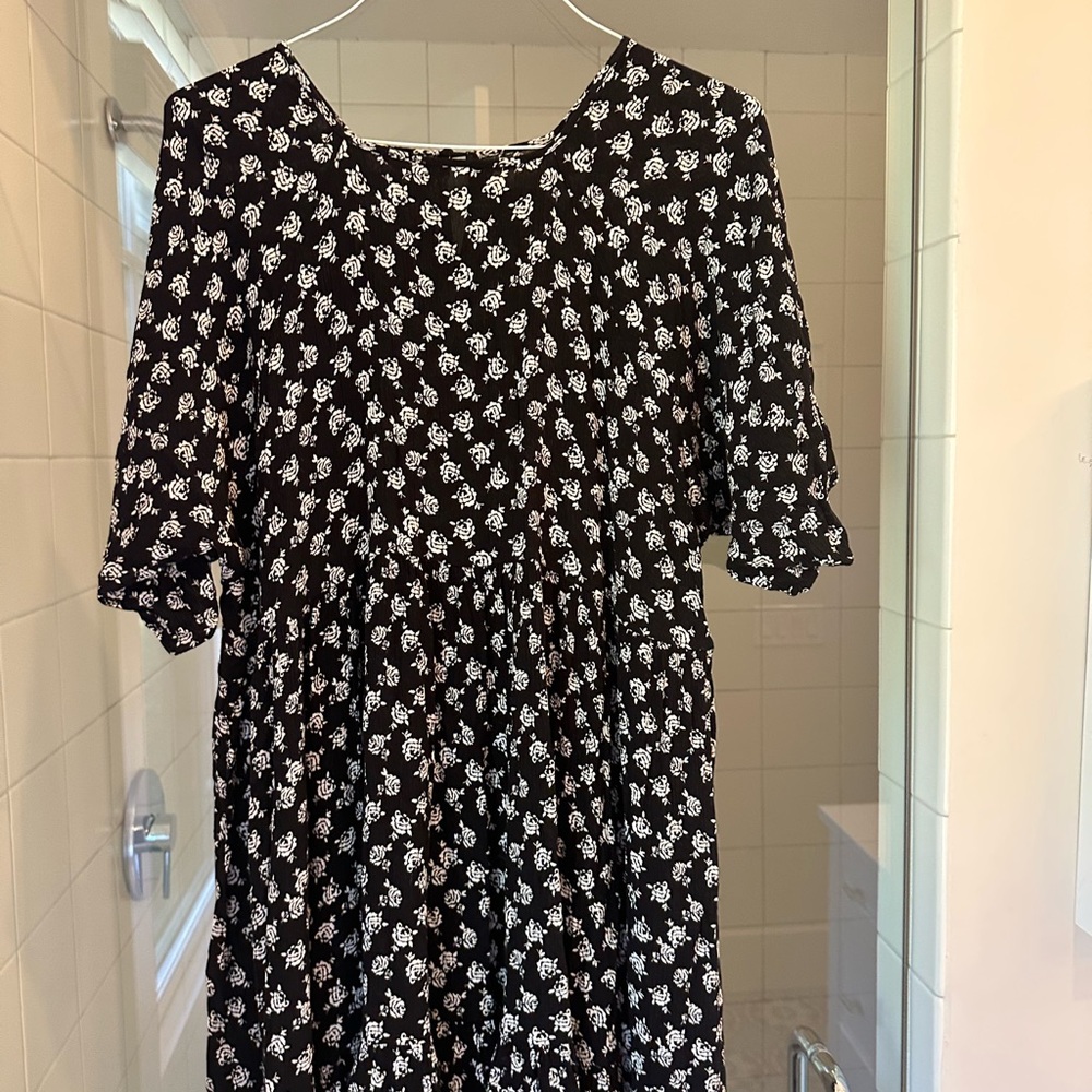 GORGEOUS + Elegant Christy Dawn Black Dress with White Floral Pattern